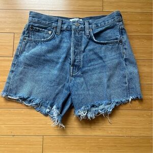 Agolde Parker Long Denim Shorts in “Skywave”, Size 25